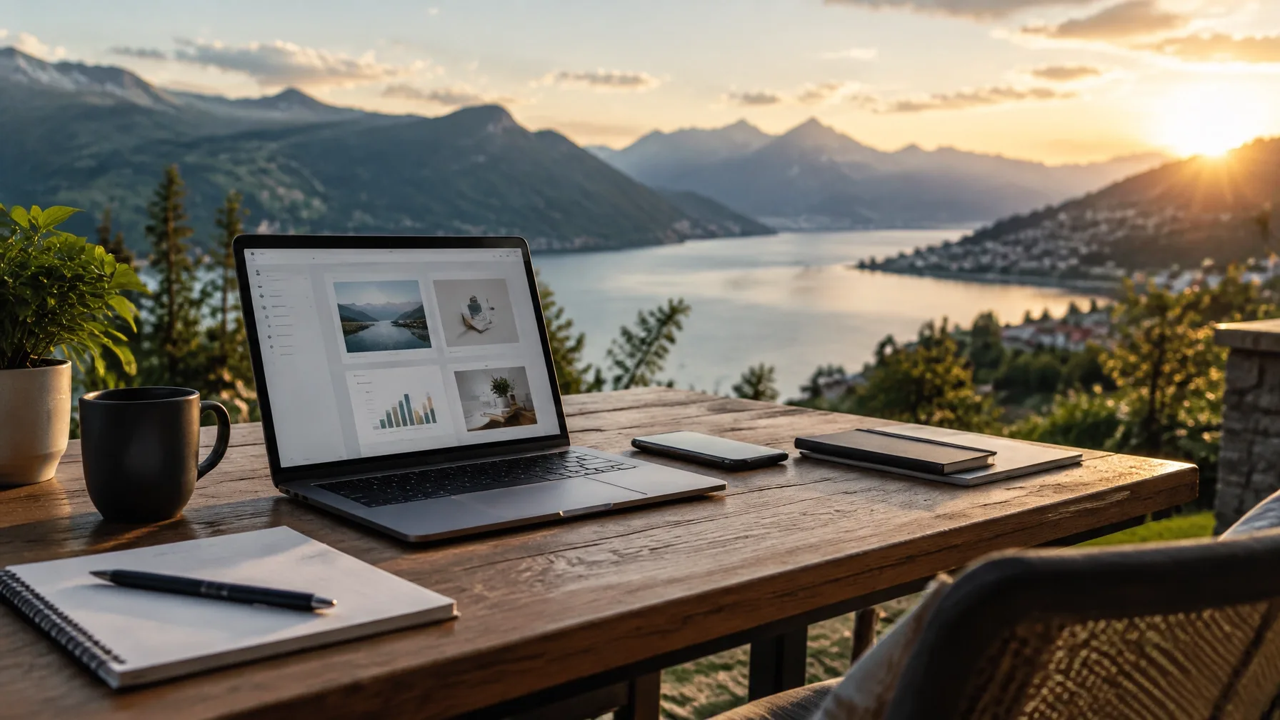 A thoughtfully arranged workspace with useful digital tools ready to use